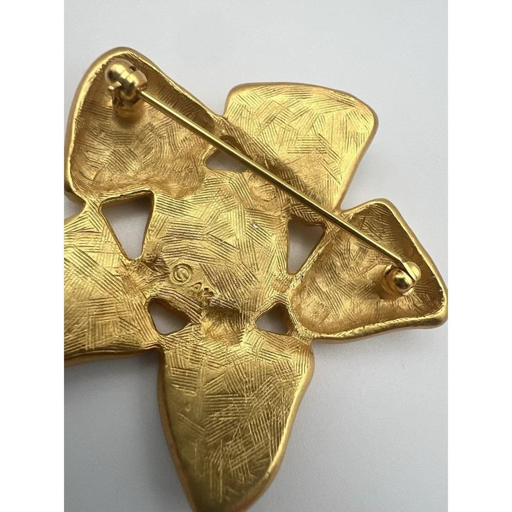 Anne Klein Vintage Enamel Star‎ Brooch Gold Tone Multi Color 2in Retro 90s